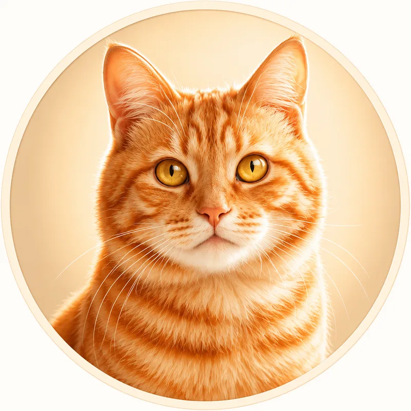 A front-facing orange-cat avatar inside a cream circular background